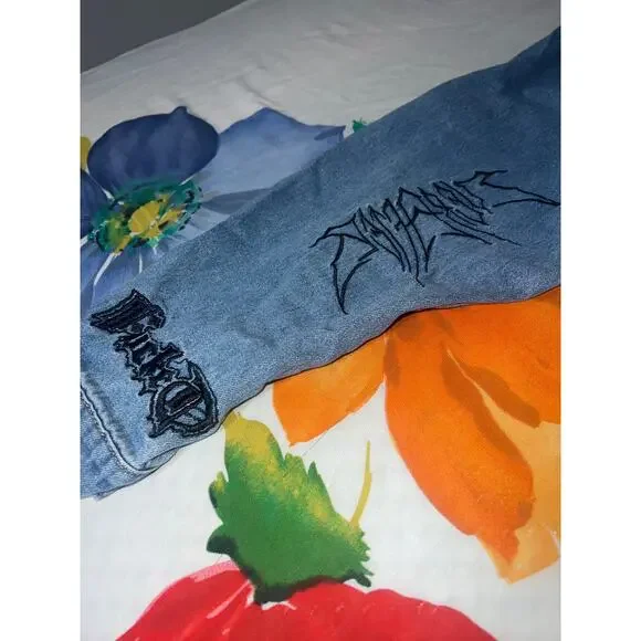 209 Current Mood Cropped Distressed Denim Jacket Graphic Blue Women’s 3X - Picture 8 of 10